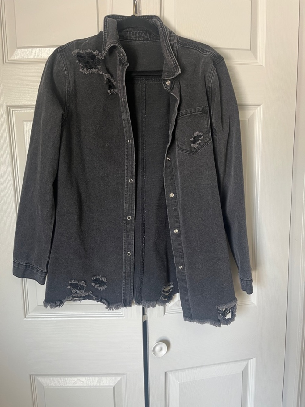 Washed Black Distressed Women's Denim Shacket